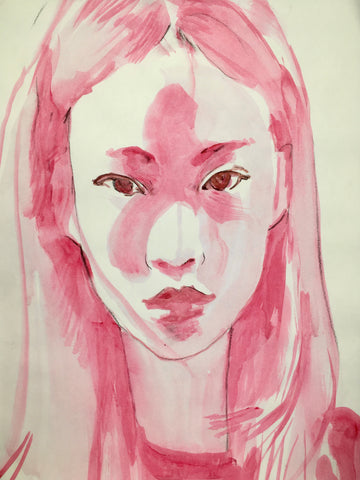 Magenta Portrait #15 - Acrylic on Paper - A3